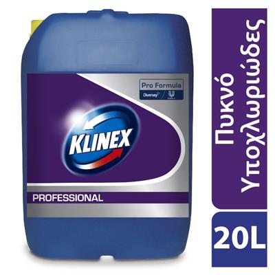 Klinex Pro Formula Πυκνό Υποχλωριώδες 20L - Υπερσυμπυκνωμένο λευκαντικό με χλώριο, ιδανικό για επιφάνειες που έρχονται σε επαφή με τρόφιμα και εππαγγελματικά πλυντήρια ρούχων.